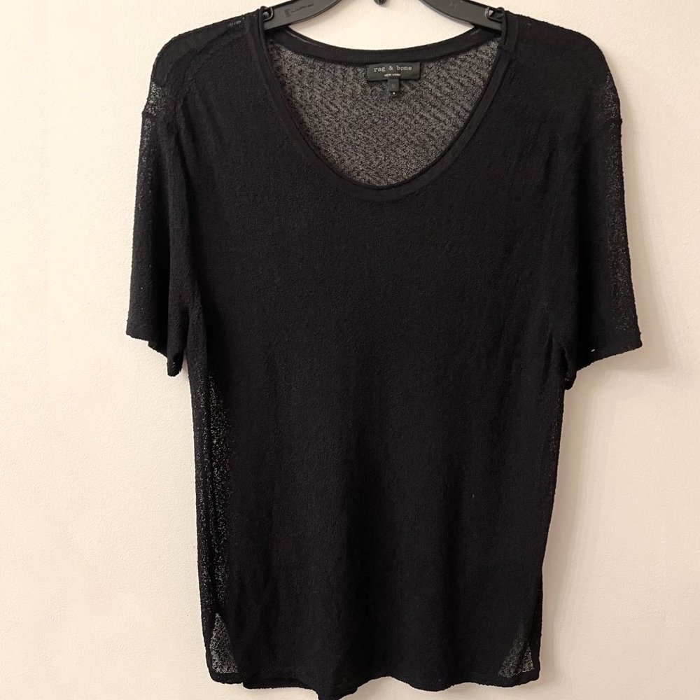 Rag & Bone Scoop Neck Short Sleeve Black Top - Picture 4 of 5